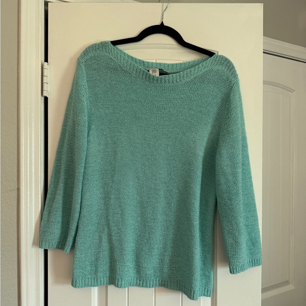 Coldwater Creek Light Aqua Off-the-Shoulder Knit Sweater
